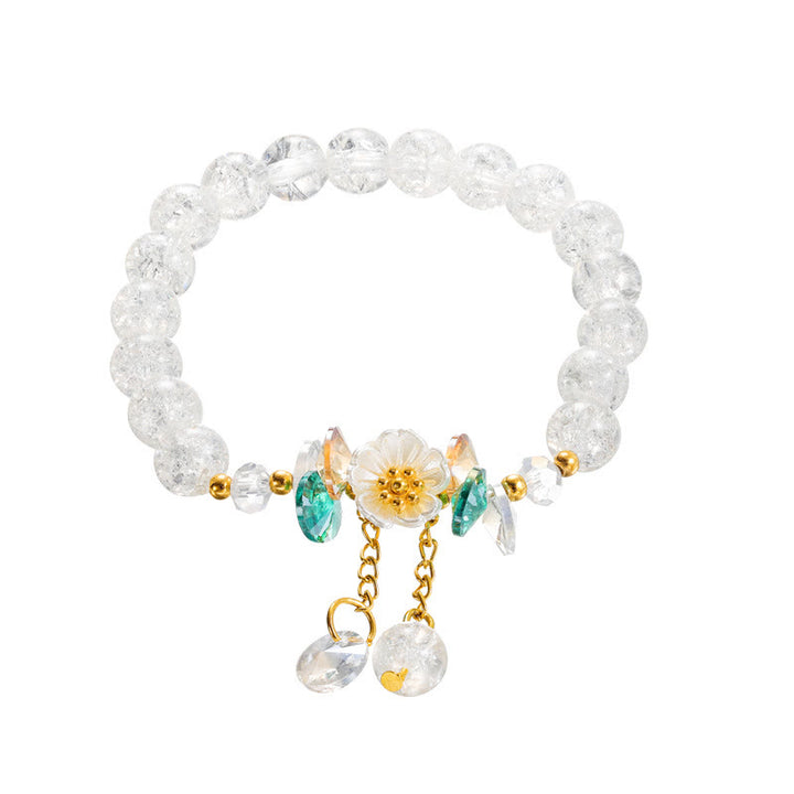 Buddha Stonesのシンプルなデザインの花のチャームガラスビーズブレスレット