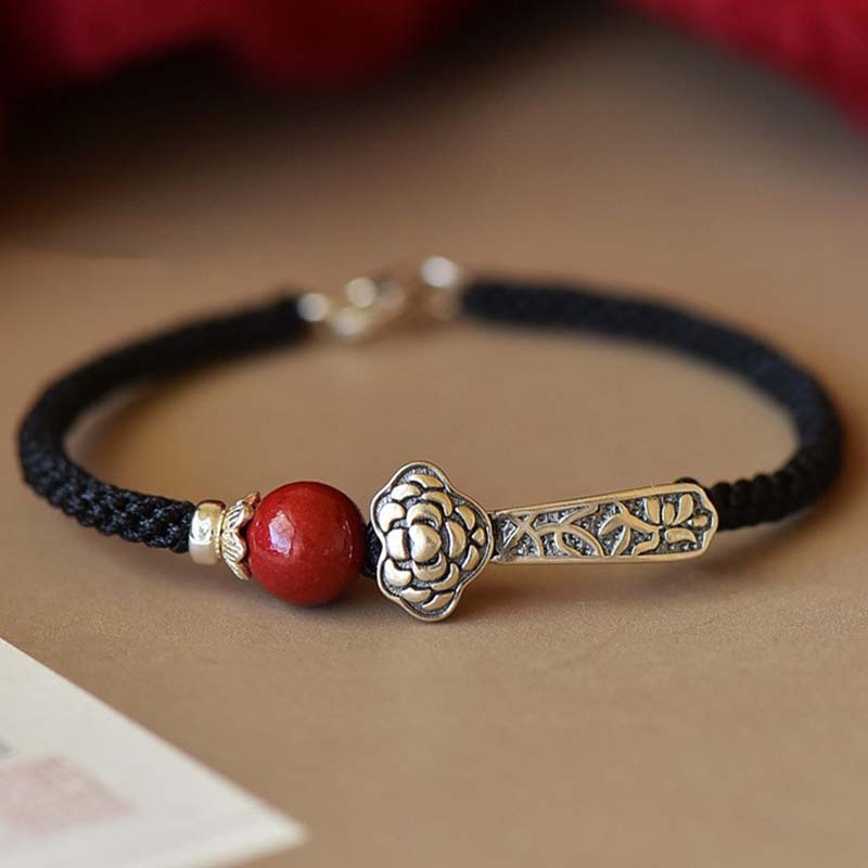 Buddha Stones925スターリングシルバー 辰砂 祝福ストリングブレスレット