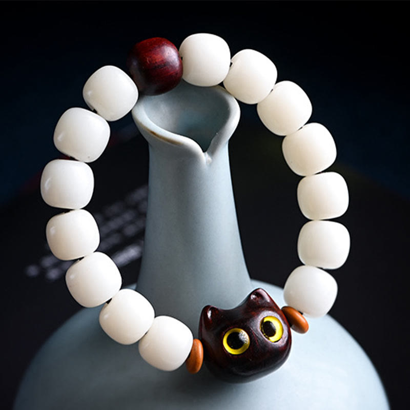 Buddha Stones天然菩提樹の小葉紫檀黒檀招き猫 知恵のブレスレット - image 4
