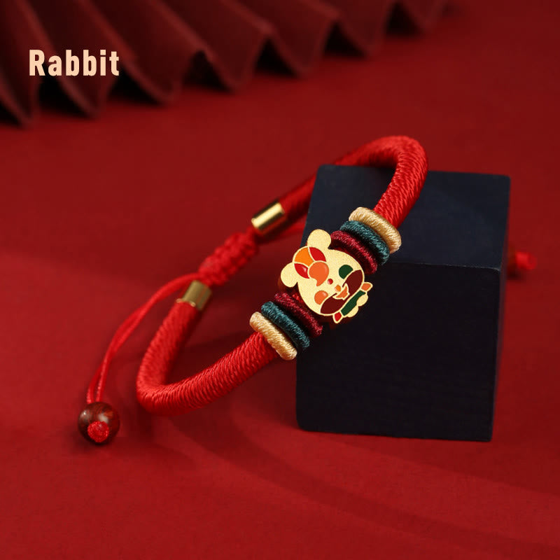Buddha Stonesハンドメイド925スターリングシルバードラゴン年かわいい中国の十二支幸運編み込みレッドブレスレット - ウサギ（手首周り14～19cm） - image 13