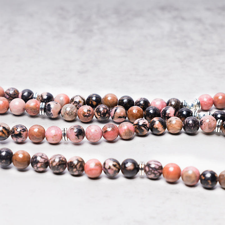 Buddha Stones108Mala入り 数珠 ロードナイト 蓮 慈悲のエネルギーブレスレット