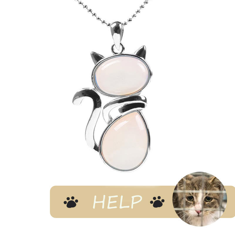 「Save A Cat」可愛い猫柄天然クリスタル守護猫愛ペンダントネックレス - オパール - image 18
