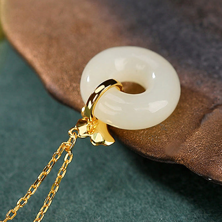 Buddha Stones925 スターリングシルバー 天然和田翡翠 イチョウ葉 平和バックル 幸運ネックレスペンダント