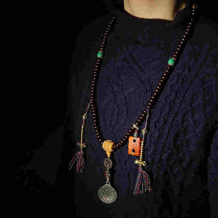 チベットBuddha Stones108 個入りMalaビーズ 紫菩提樹 八卦金剛杵 縁起物 ブレスレット
