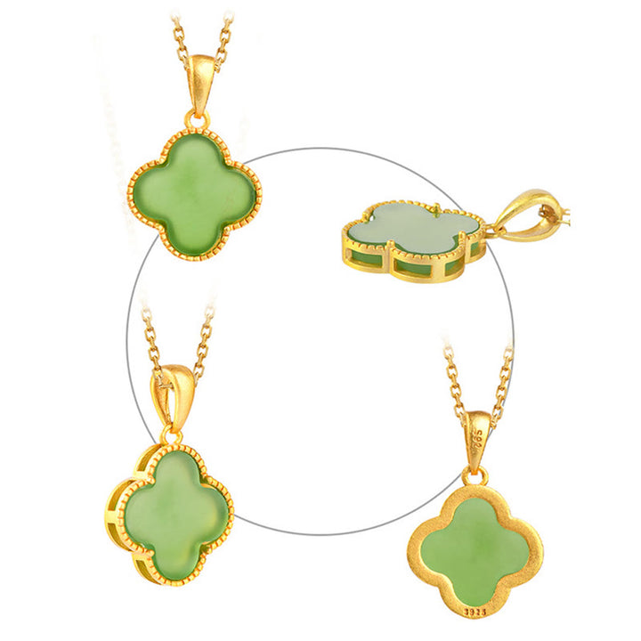 Buddha Stones 925スターリングシルバー 天然和田翡翠 幸運の四つ葉のクローバーネックレスペンダント - image 5