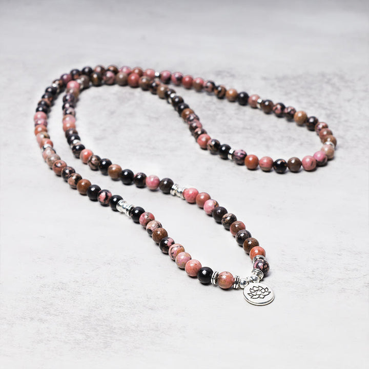 Buddha Stones108Mala入り 数珠 ロードナイト 蓮 慈悲のエネルギーブレスレット