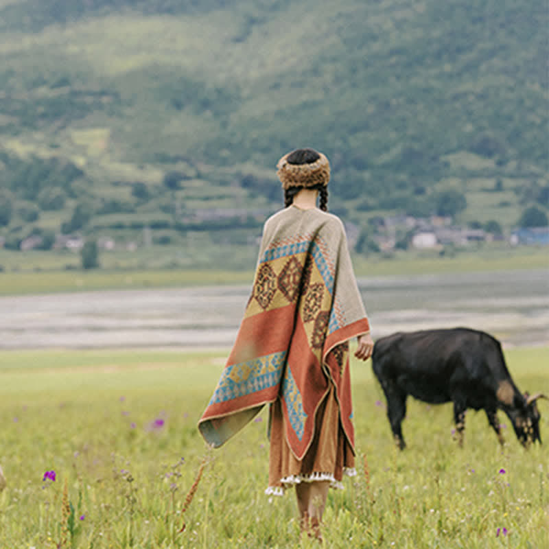 Buddha Stonesチベットショールダイヤモンド柄冬暖かいマントスカーフ - image 6