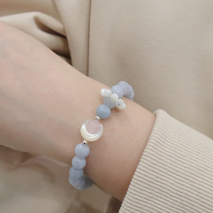 Buddha Stones 925スターリングシルバー 天然アメジスト アクアマリン ピンククリスタル キャッツアイ ヒーリング クレセントムーンブレスレット