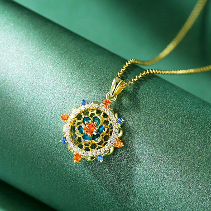 Buddha Stones925スターリングシルバー 蓮の花 カラフルジルコン 新たな始まりのネックレスペンダント - ロータス（悟り♥新たな始まり） - image 0