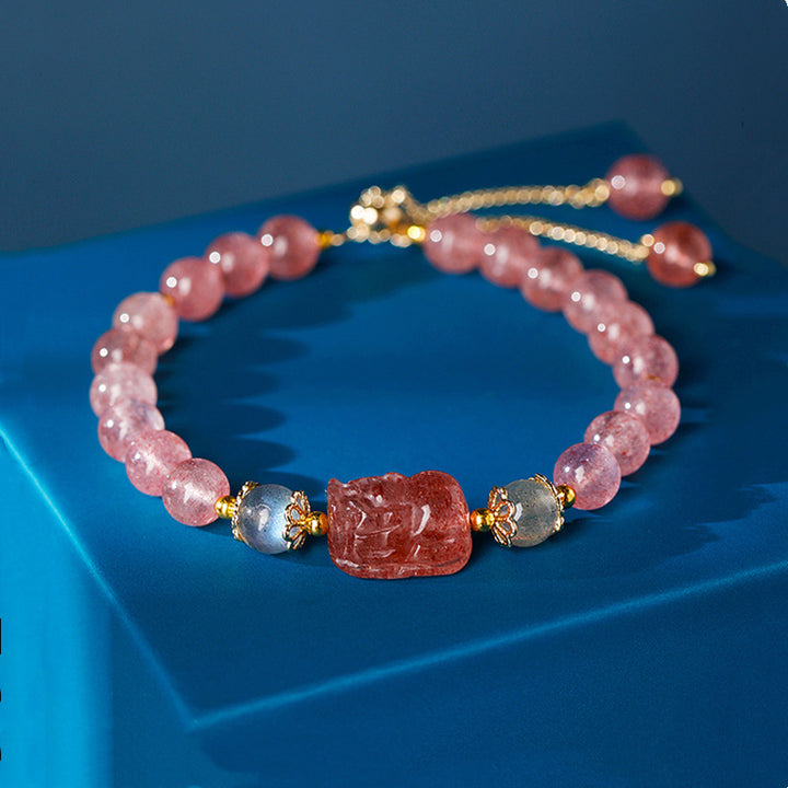 Buddha Stonesアクアマリン ストロベリークォーツ アメジスト ムーンストーン 貔貅 ヒーリングブレスレット