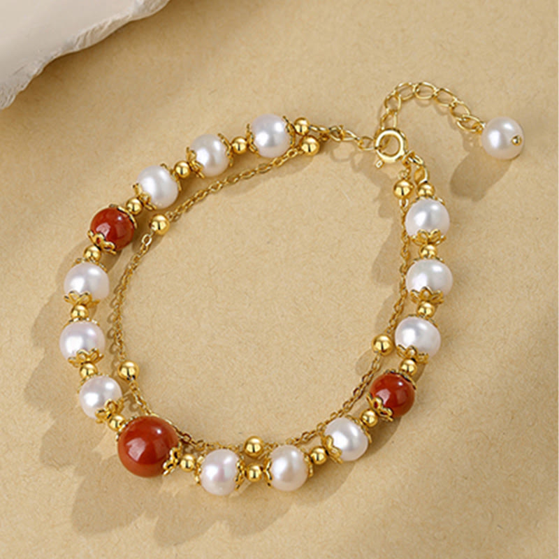 Buddha Stones925スターリングシルバー パール シナバー ウィズダムビーズ ダブルレイヤーチェーンブレスレット - image 5