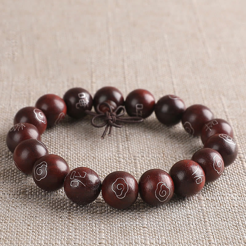 Buddha Stones925 スターリングシルバー 象嵌小葉 赤白檀Om Mani Padme Humキャラクター 縁起の良い雲 保護ブレスレット