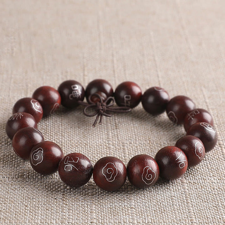 Buddha Stones925 スターリングシルバー 象嵌小葉 赤白檀Om Mani Padme Humキャラクター 縁起の良い雲 保護ブレスレット
