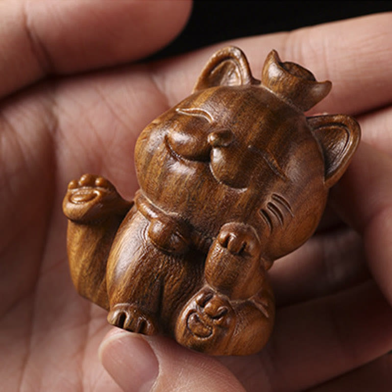 Buddha Stonesミニグリーンサンダルウッドインゴットラッキーキャット彫刻平和デスクデコレーション - image 14