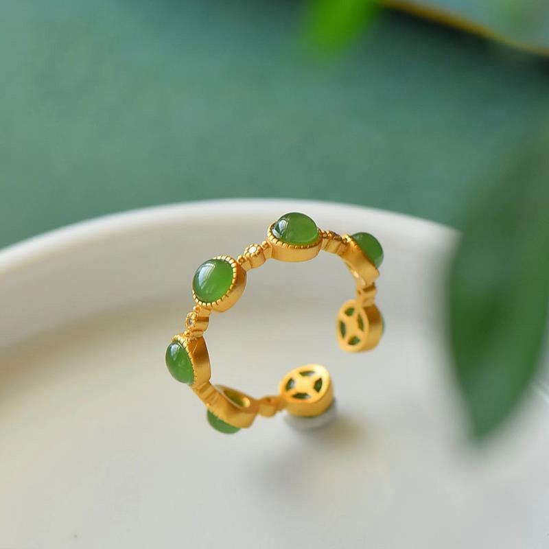 Buddha Stonesシアン翡翠 癒し 穏やか 調節可能 リング