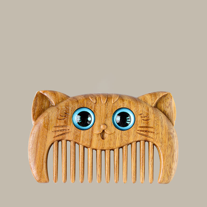 シンプルな猫柄のグリーンサンダルウッドキュアポータブルコーム - image 13