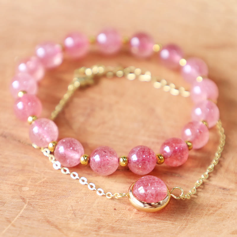Buddha Stonesサンストーン ストロベリークォーツ クリスタル ポジティブブレスレット