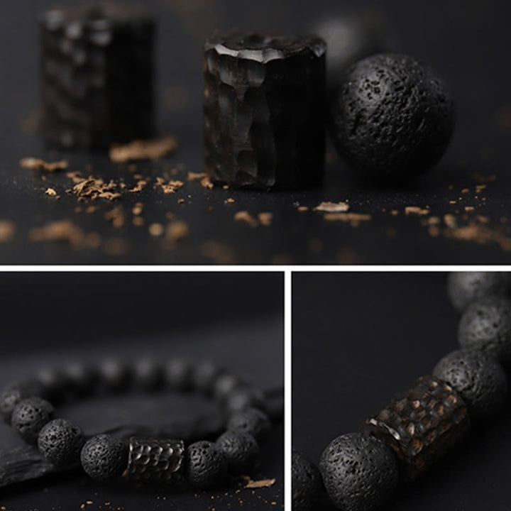 Buddha Stones 溶岩・黒檀・タイガーアイ使用 ヒーリングブレスレット