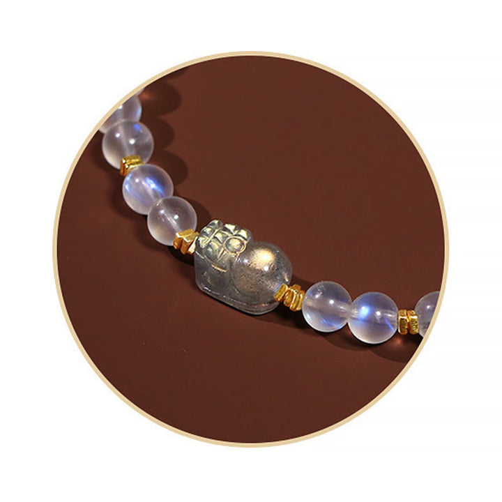 Buddha Stones 925スターリングシルバー ゴールドメッキ 天然ムーンストーン 貔貅ヒーリングブレスレット
