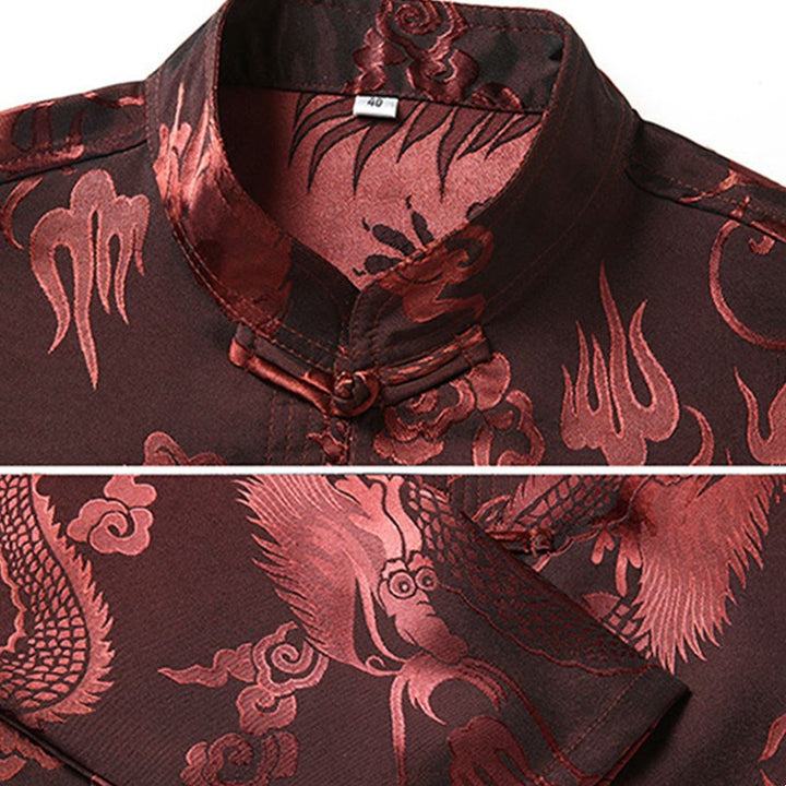 Buddha Stones唐装男性漢服中国龍伝統衣装カンフーシャツ制服長袖コートトップスとパンツ衣類メンズセット - image 6