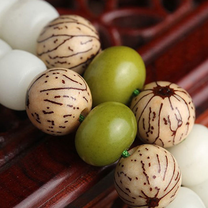Buddha Stones 白翡翠＆菩提樹ビーズ マーラ 念珠ネックレス 蓮チャーム付き