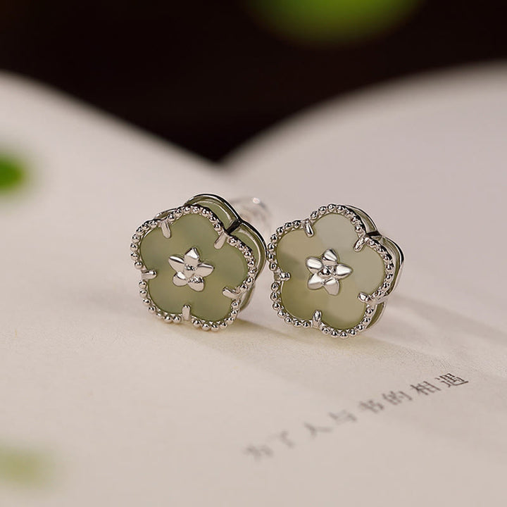 Buddha Stones925スターリングシルバー 和田翡翠 梅花 幸運のスタッドピアス