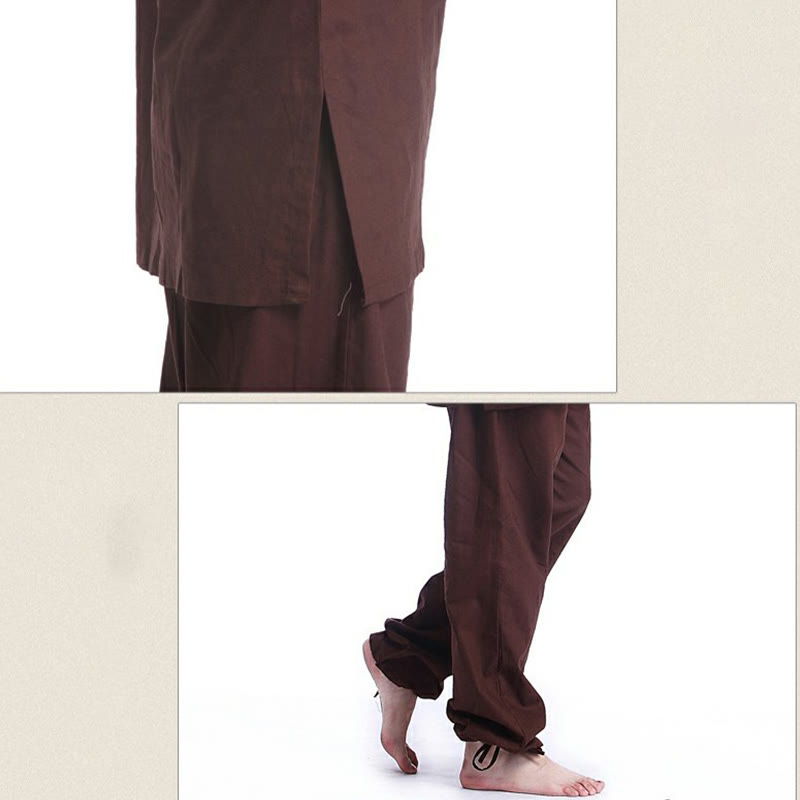 Buddha Stones瞑想祈りVネックデザインコットンリネンスピリチュアル禅練習ヨガウェアメンズセット - image 8