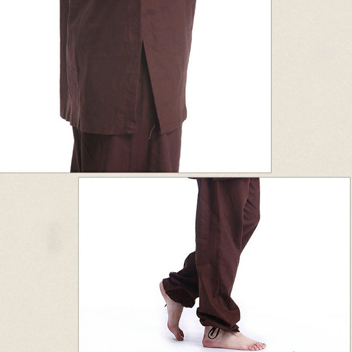 Buddha Stones瞑想祈りVネックデザインコットンリネンスピリチュアル禅練習ヨガウェアメンズセット - image 8