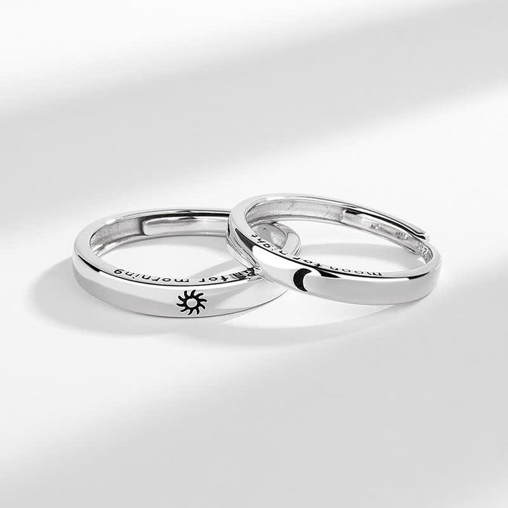 Buddha Stones925スターリングシルバー 太陽と月の守護 調節可能なカップルリング