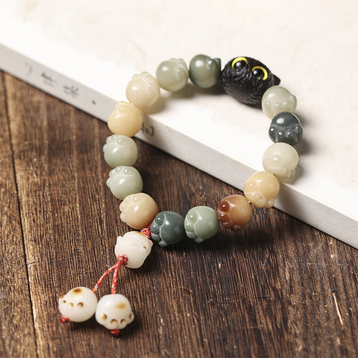 Buddha Stones天然菩提樹 愛らしい足跡黒檀招き猫 知恵のブレスレット - image 10