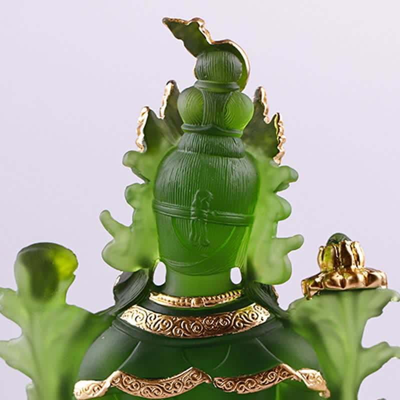 Buddha Stonesグリーンターラ ハンドメイド リュウリ クリスタル アートピース 守護 自宅 オフィス 像 装飾 - image 8