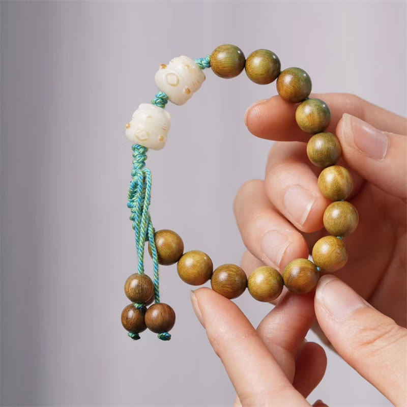 Buddha Stones緑檀菩提樹 菩提樹の種 招き猫幸運を呼ぶブレスレット - image 3