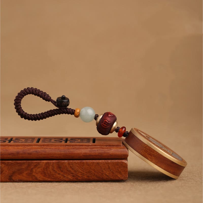 Buddha Stones黒檀木材ローズウッド仏観音菩薩Om Mani Padme Humバランス車のキーチェーン装飾
