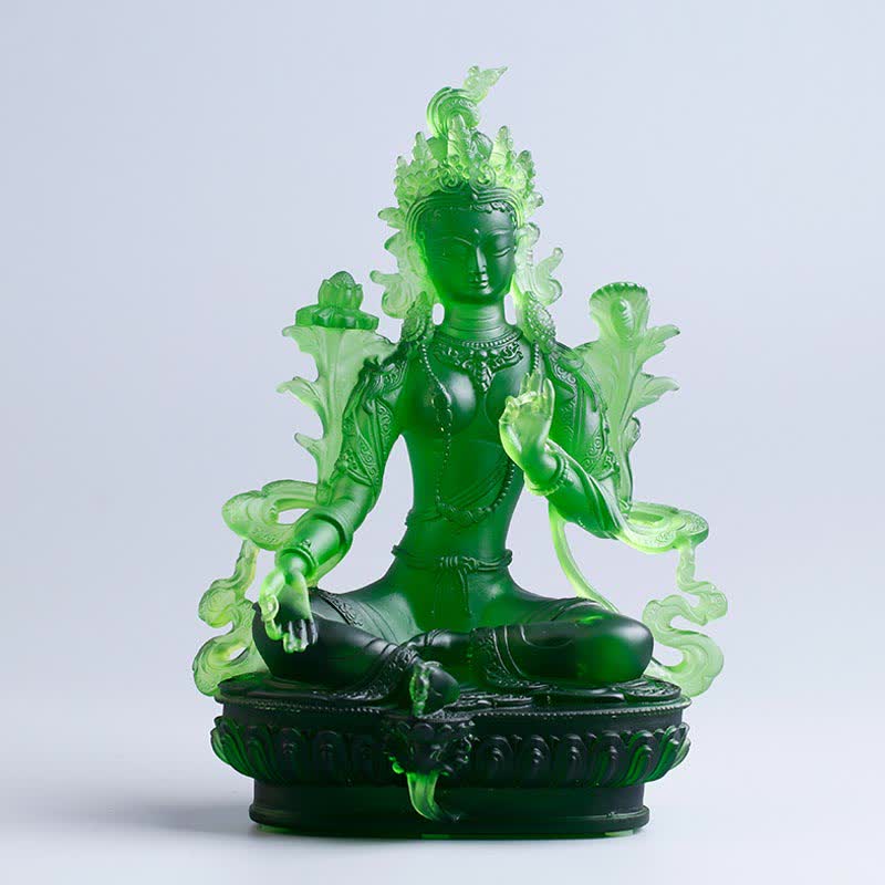 Buddha Stonesグリーンターラ ハンドメイド リュウリ クリスタル アートピース 守護 自宅 オフィス 像 装飾 - 16×9.5×22cm - グリーンタラ - image 14