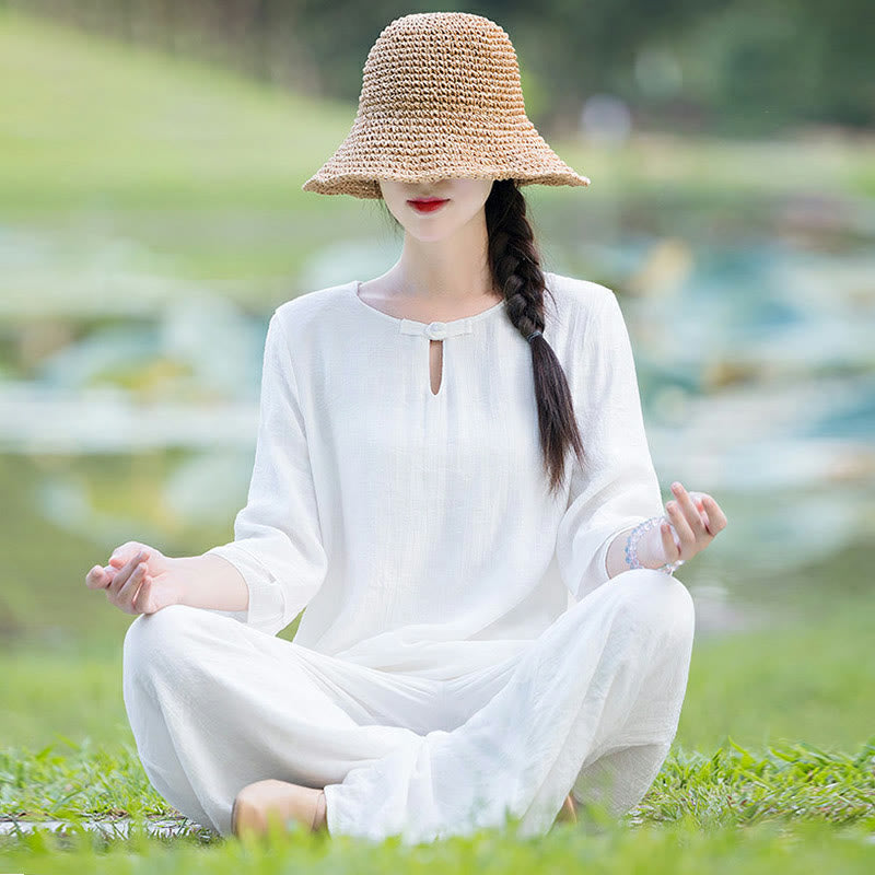 太極拳瞑想祈祷禅スピリチュアル朝の練習服女性用セット - 白 - US8-10，UK/AU12-14，EU40-42 (2XL) - image 0