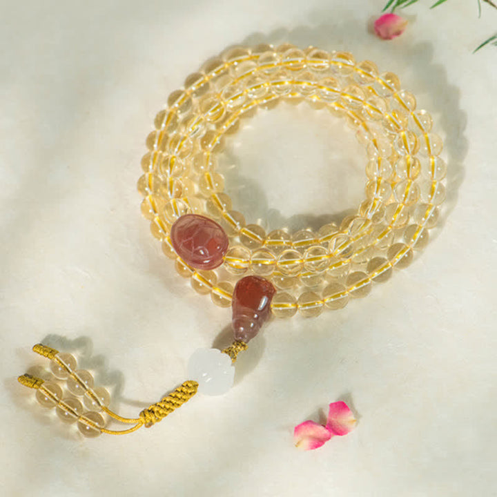 Buddha Stones 108Malaビーズ 925 スターリングシルバー 天然シトリン 赤瑪瑙 白翡翠 繁栄のチャームブレスレット