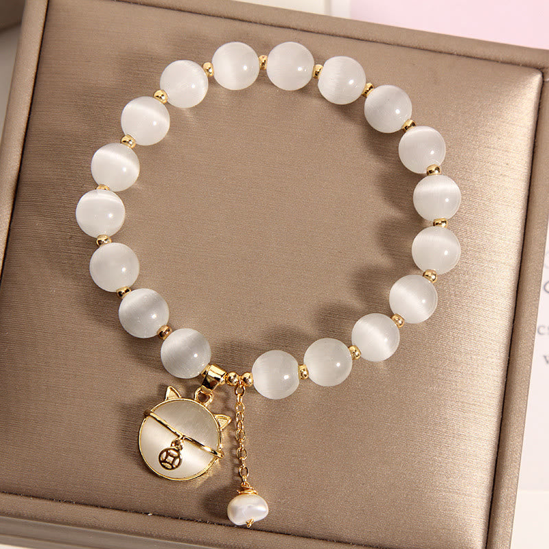 Buddha Stonesアイラブキャット柄パールラブチャームブレスレット - 猫 - image 1