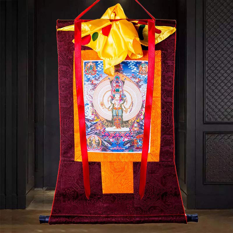 Buddha Stonesチベット 千手観音 額入り タンカ 祝福装飾