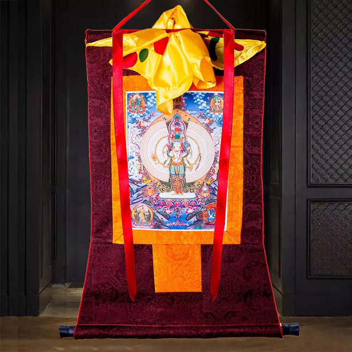Buddha Stonesチベット 千手観音 額入り タンカ 祝福装飾