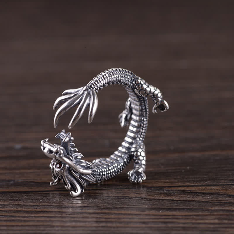 Buddha Stones925スターリングシルバー ドラゴン 幸運の守護リング - image 8