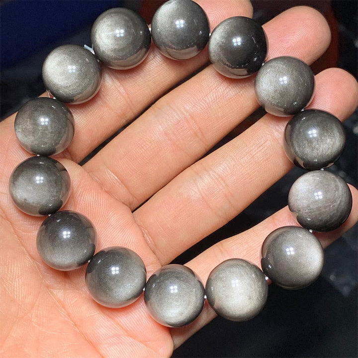Buddha Stones天然銀光沢黒曜石 癒しの保護ブレスレット