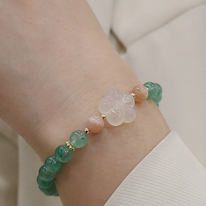 Buddha Stones天然グリーンストロベリークォーツ カルセドニーフラワー 感謝ブレスレット