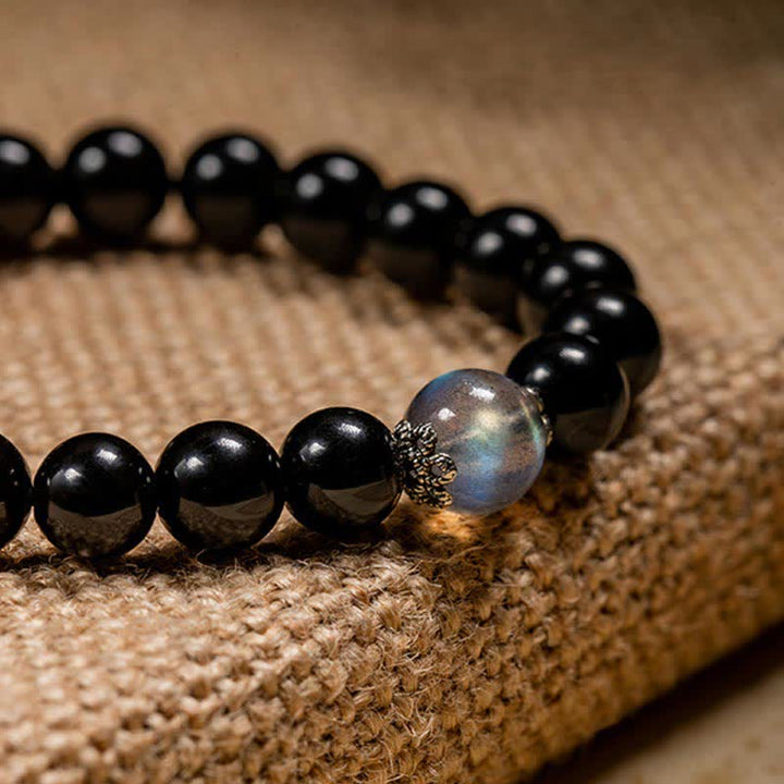 十二支誕生仏925スターリングシルバーブラックオブシディアンムーンストーン強さブレスレット - image 15