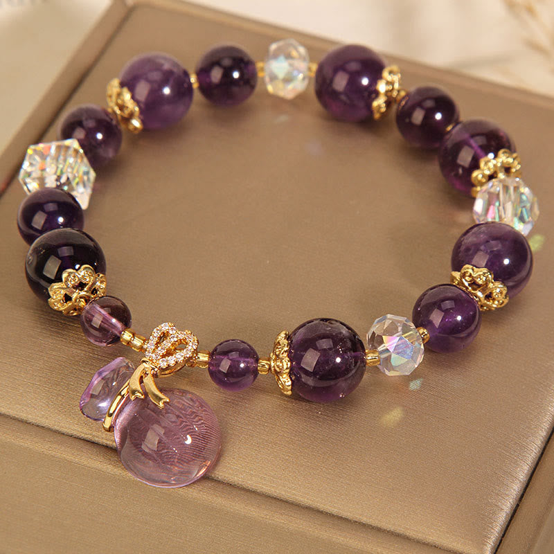 Buddha Stones天然アメジストクリスタルマネーバッグチャームポジティブブレスレット