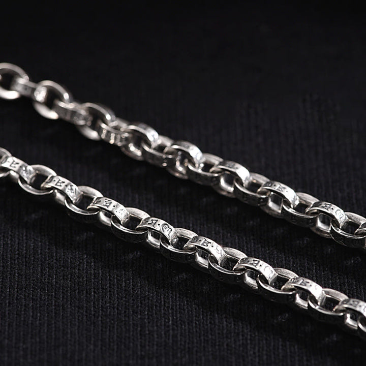 Buddha Stones925 スターリングシルバーオーム・マニ・パドメ・フム彫刻デザイン 創造性 メタルブレスレット
