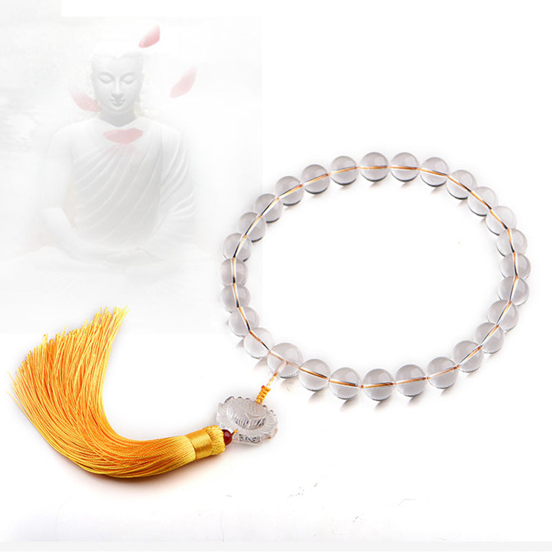 Buddha Stones天然ホワイトクリスタル 蓮 手首用Mala用 タッセル ポケットMala車用装飾