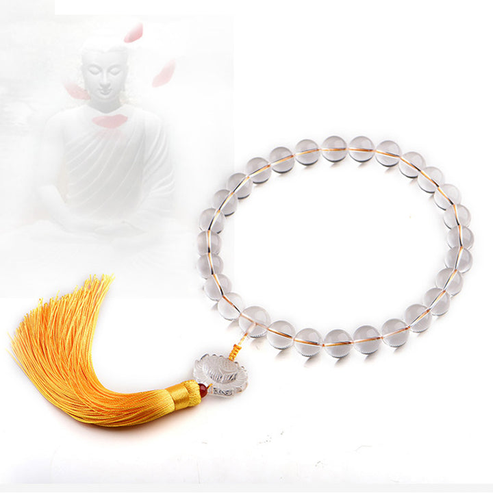 Buddha Stones天然ホワイトクリスタル 蓮 手首用Mala用 タッセル ポケットMala車用装飾