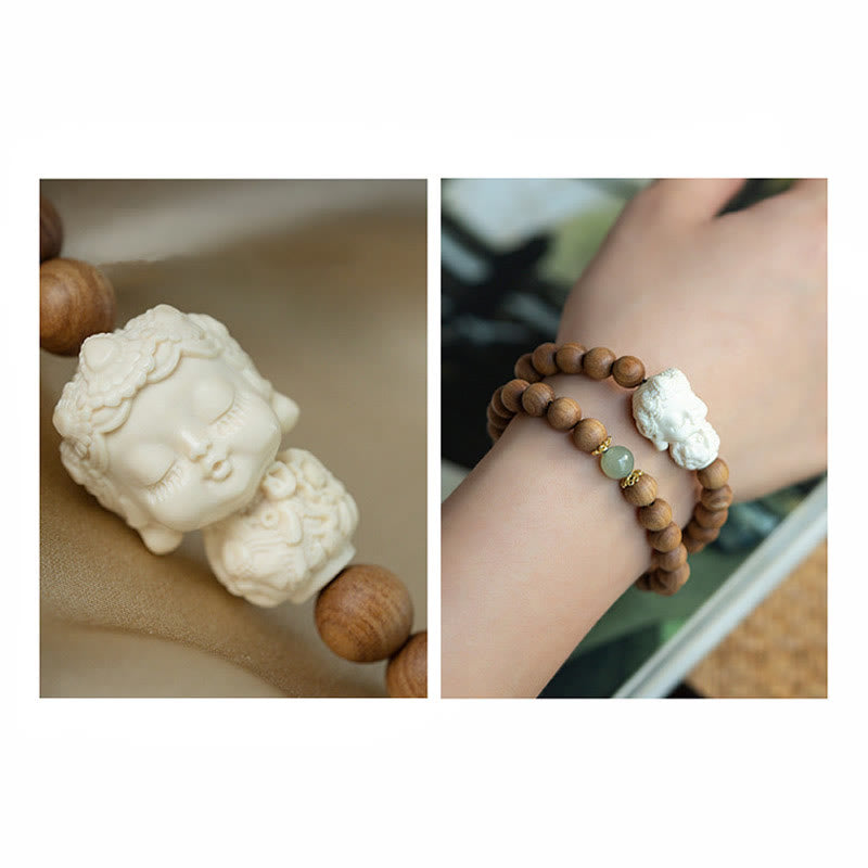 Buddha Stones白檀 和田翡翠 象牙 フルーツグリーンターラ 守護ブレスレット