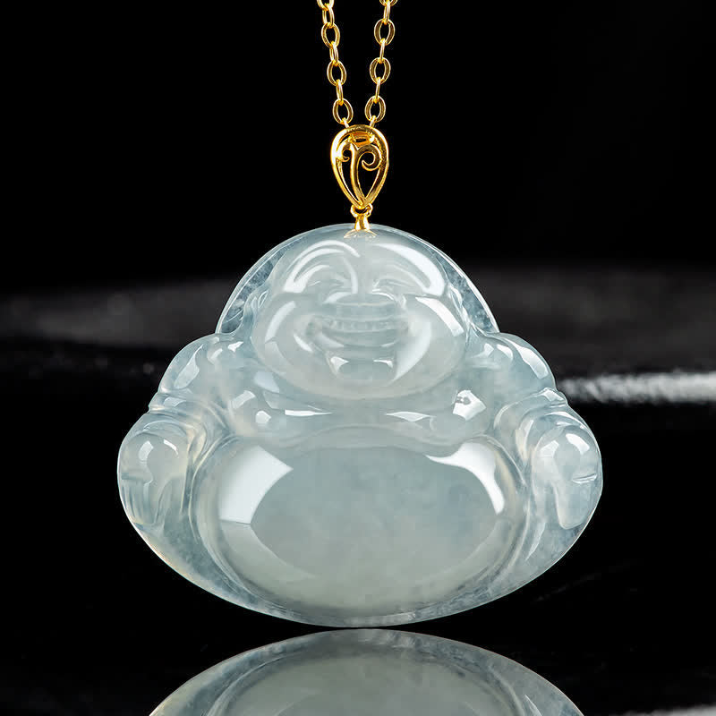 Buddha Stones笑う仏陀 天然翡翠 925スターリングシルバー ゴールドメッキ 豊穣のネックレスペンダント - ジェイド - image 0