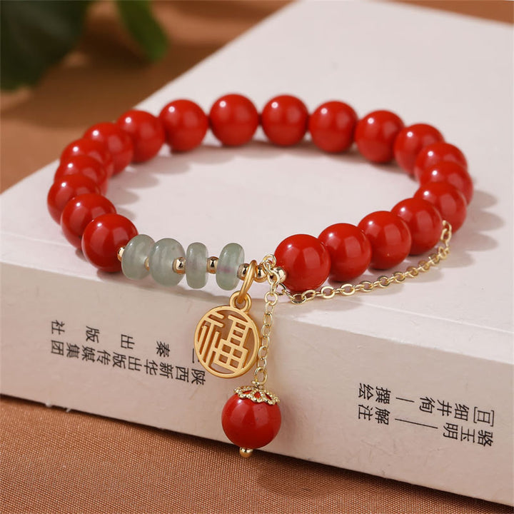 Buddha Stones辰砂 縁起の良い福の字 翡翠 落ち着いたブレスレット